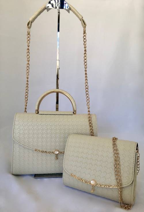 Elegant  Designer 2 piece Ladies pu leather HandBag in Cream- Timeless and Stylish