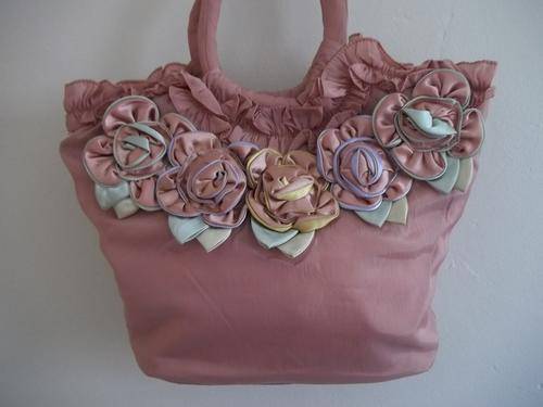 Latest colorful soft fabric handbag, with stunning rose detail. Simply Gorgeous!!