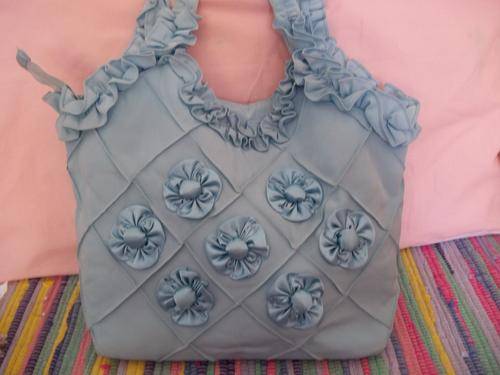 Latest colorful soft fabric handbag, with stunning rose detail. Simply Gorgeous!!