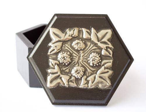 Small Wooden Hexagon Box with Pewter Art Lid