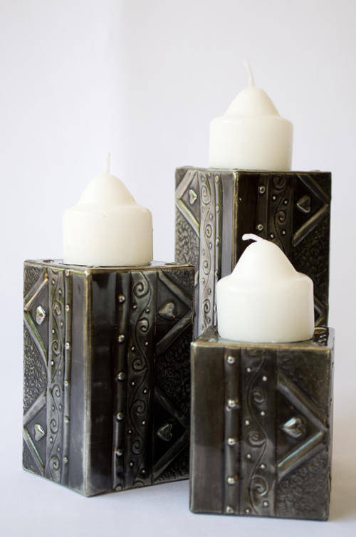 Set of 3 Pewter Art Candle Holders