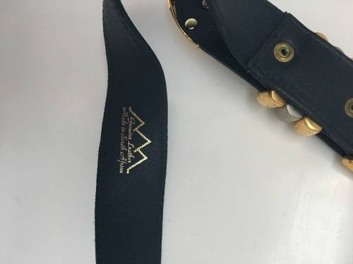 Beautiful Navy GENUINE leather belt with gold detailing - 69cm (to centre hole)