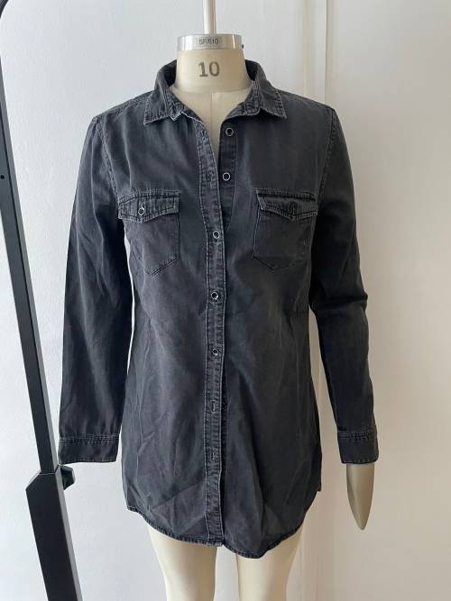 RE WOOLWORTHS Black/Charcoal washed denim shirt - ladies 10