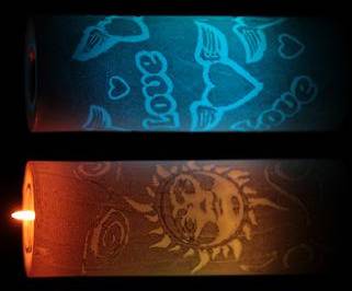 LED Carved wax re-usable holder with tealight candle. - Great for Valentines