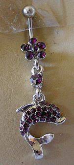 PRETTY AMETHYST COLOUR DOLPHIN BELLYRING