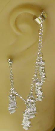 EAR CUFF WITH OWLS AND CHAIN