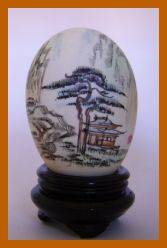 BEAUTIFUL ORIENTAL HAND PAINTED EGG ON STAND