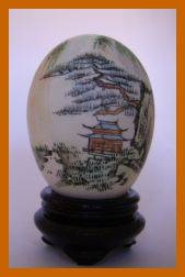 BEAUTIFUL ORIENTAL HAND PAINTED EGG ON STAND