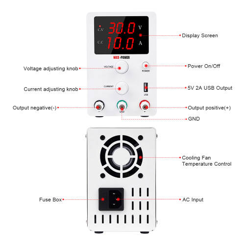 30V 10A Digital Adjustable Switching Power Supply with USB Charging Port