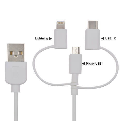 USB 3 in 1 Cell Phone Cable , With Exchanging Tips -Lightning + Type-C+Mirco-B