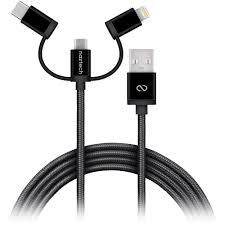 USB 3 in 1 Cell Phone Cable , With Exchanging Tips -Lightning + Type-C+Mirco-B