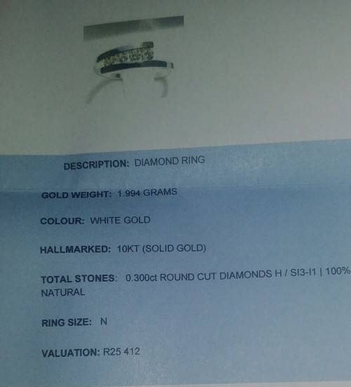 White Gold Diamond Ring - 10kt Solid Gold -  Size N - 0.300 Round Cut Diamonds