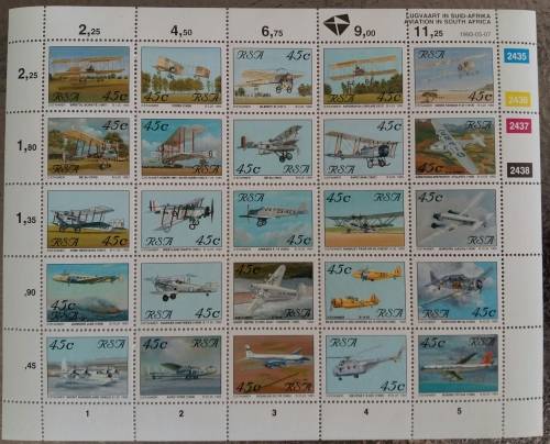 1993 Aviation in South Africa Sheet of 25