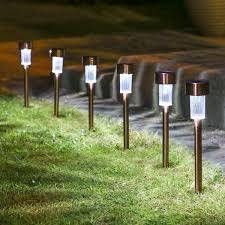 10 Piece Stainless Steel Slim Garden Solar Lamps
