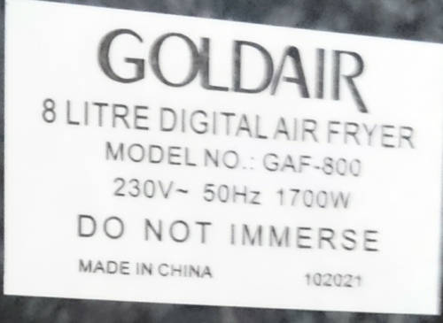 Goldair 8L Gourmet Air Fryer (GAF-800) - Display Unit - Please Read - 100% Working Order