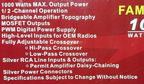 Late Entry - 1000W Bridge-able Fire-Worx Auto Amplifier with Cross-Over Adjustment