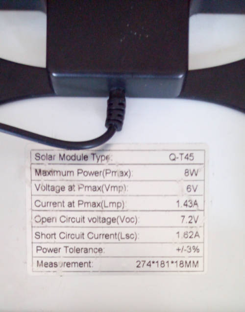 8W/7.2V Open Circuit Mono Solar Panel with 5 meter lead and stand (Please Read)