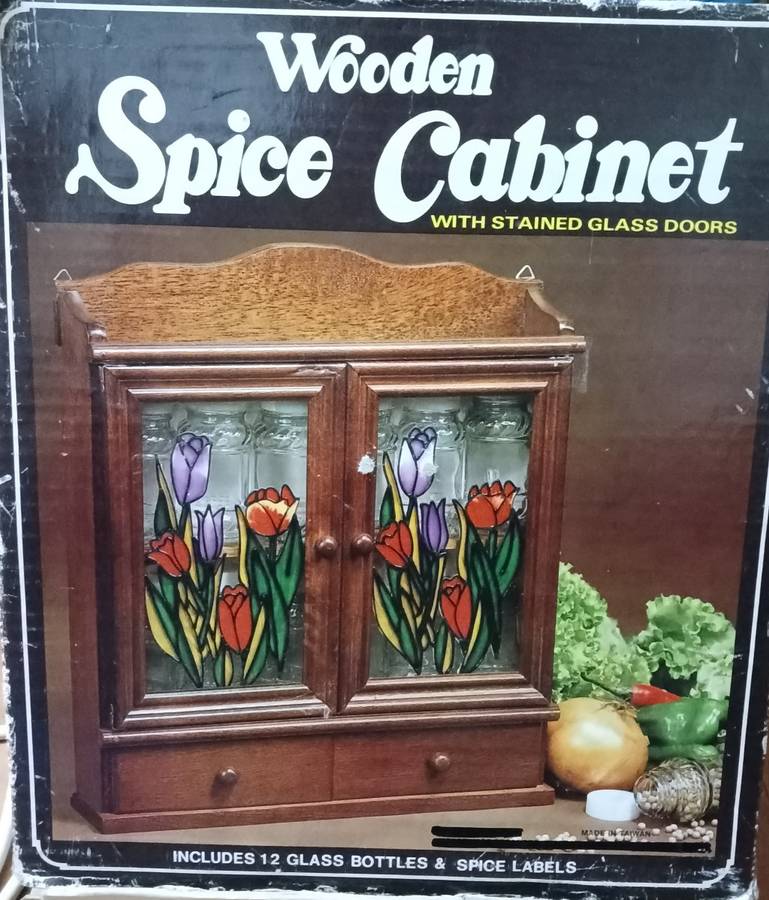 12 Bottle Vintage Wooden Wall Spice Cupboard (Box aged)