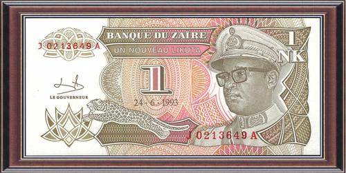 Banknotes Zaire  P40  1 new likuta  Unc