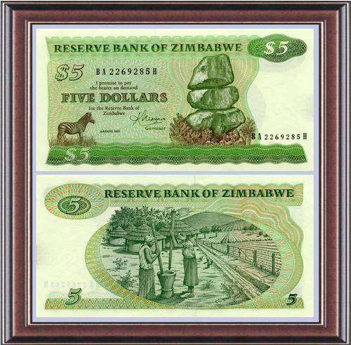 Notaphily 8: Zimbabwe (ZW10): Type 1a bank notes  Z$5 Moyana sign 1983 - Unc