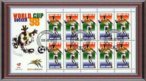 Philately 8:  World cup soccer. A1.b 1998  Sheet of 10 stamps