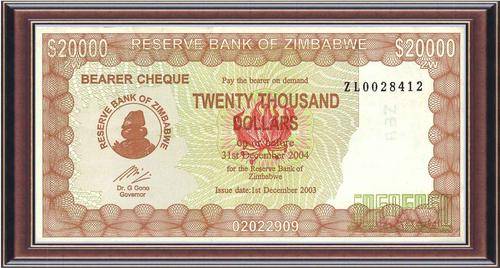 Notaphily 8: Zimbabwe (ZW51): bearer cheque  Z$20 000 (version 6) - EF+
