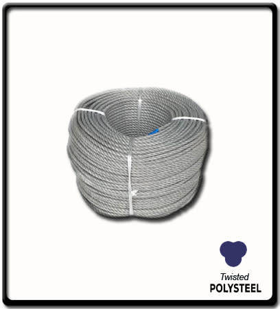 ***NEW*** 6mm INDUSTRIAL POLYPROPYLENE STEEL FLEX CABLE ~ BID PER METER / 55m BUNDLE***