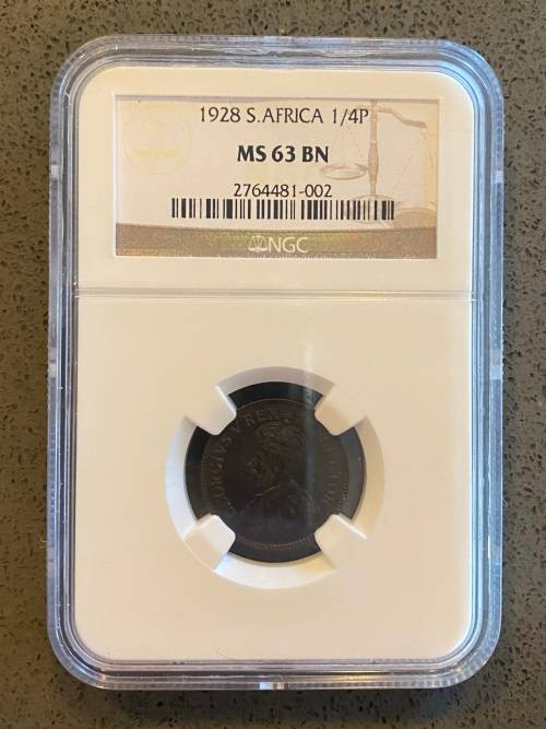Graded Uncirculated Union of SA 1928 Farthing: NGC MS63 BN