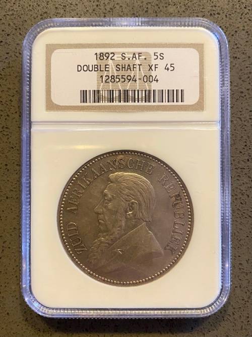 Scares Graded ZAR 1892 Silver Double Shaft Crown (5S): NGC XF45