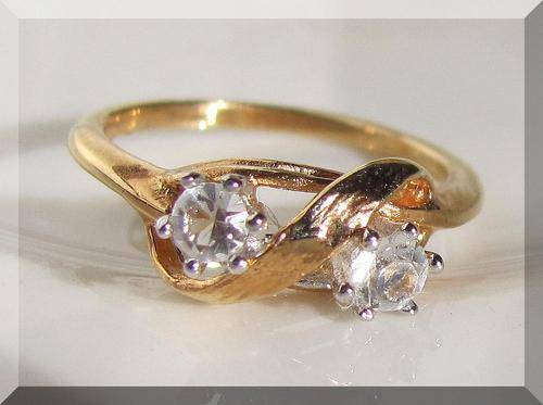 TWIN PEAKS!! CZ DIAMONDS SET IN 18k GOLD GP RING
