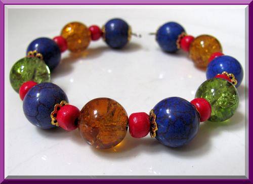 GEMS & JEWELLS!!! BEAUTIFUL BRACELET WITH GENUINE DYED TURQUOISE AND VIBRANT GLASS BEADS