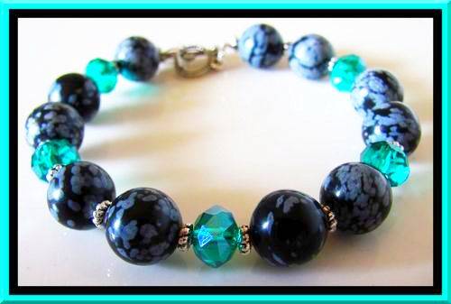 CRAZY WEDNESDAY1 RAND!!! STUNNING BRACELET WITH; GENUINE SNOWFLAKE OBSIDIAN AND CRYSTAL!!!
