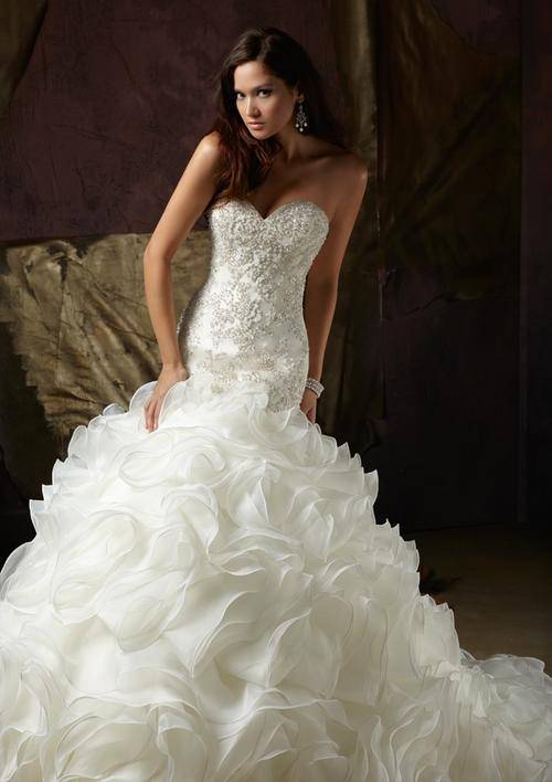 FREE SHIPPING-Best Selling Ivory Organza Heading Beading Mermaid Wedding Dresses - US Size 2 to 26W