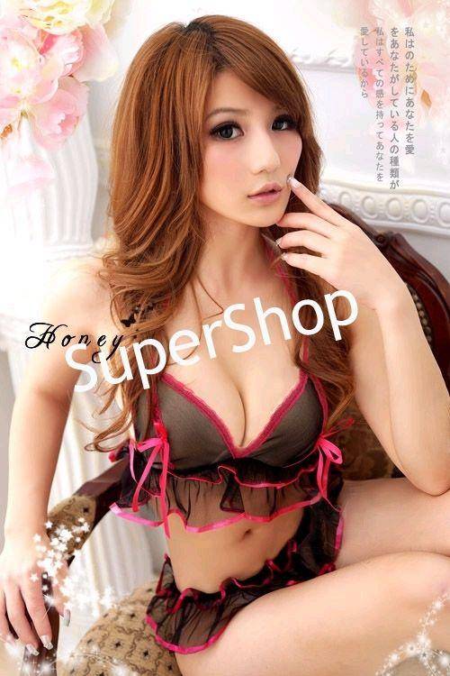 SEXY PEE-A-BOO BRA AND PANTY SET - BLACK OR PINK - SMALL TO MEDIUM