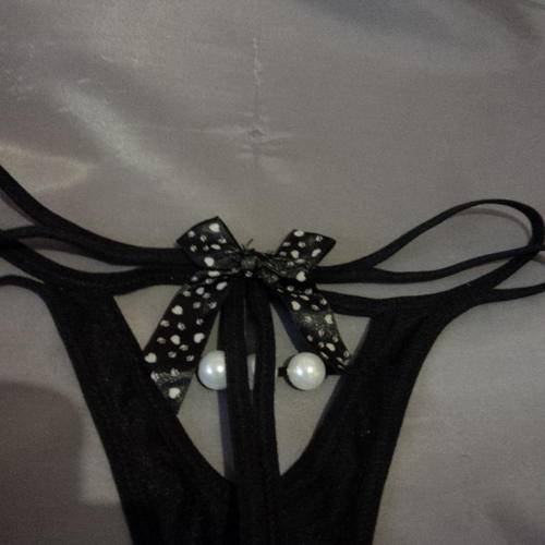 Pearl Open Front Polka Dot Thong - SMALL TO MEDIUM