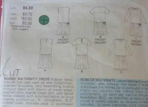 BUTTERICK PATTERN 3645 MATERNITY DRESS  SIZES 12-14-16- COMPLETE BUTTERICK PATTERN 3645 MATERNITY DR