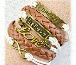 White and light brown infinity bracelet