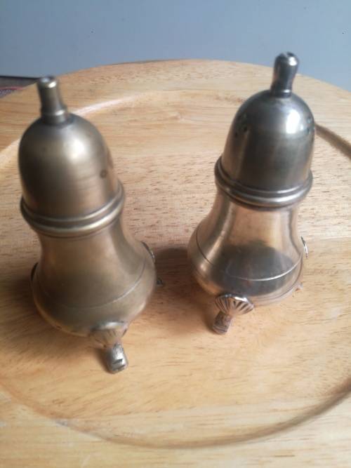 PAIR OF VINTAGE Silver /Brass Salt And Pepper Shakers