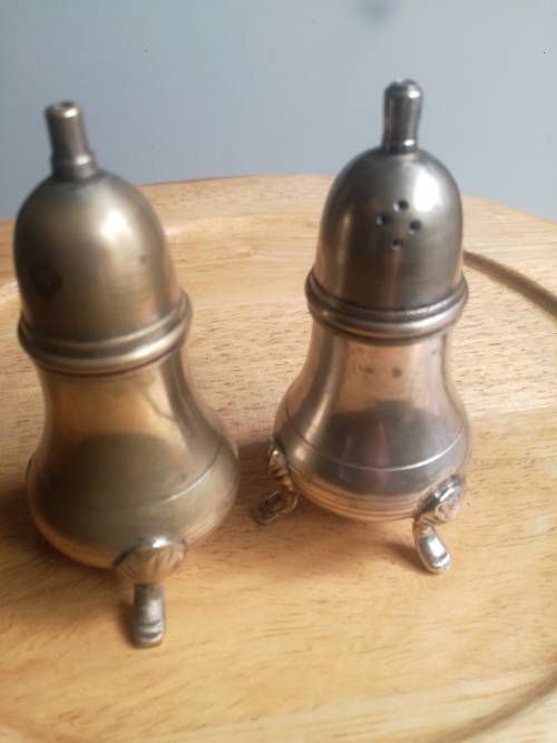 PAIR OF VINTAGE Silver /Brass Salt And Pepper Shakers