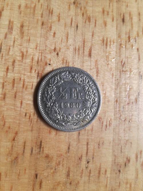 1980 SWITZERLAND SILVER 1/2 Francs Coin HELVETIA Symbolizes SWISS Nation