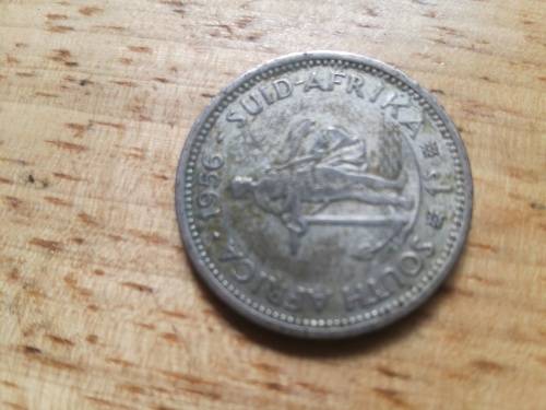 1956 SOUTH AFRICA Jan van Riebeeck Woman Anchor Silver 10 Cents Coin i84233