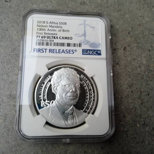2018 1oz PF 69 SOUTH AFRICA R50 100TH ANNIVERSARY NELSON MANDELA BIRTH FIRST RELEASE