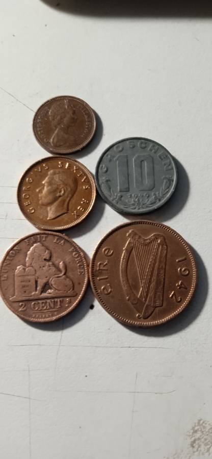 5 Collectable Coins ,Eng ,Belg ,Ger ,S.A&Irish