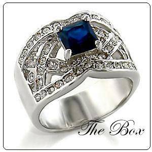 SAPPHIRE BLUE THICK SIMULATED DIAMOND BAND  RING SIZE 6
