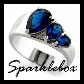 **TRENDY PEAR SHAPED SAPPHIRE BLUE CZ BAND RING**SIZE 9