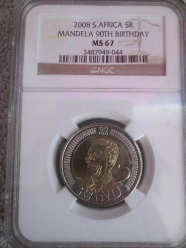 2008 Nelson Mandela 90th birthday MS 67 R5 coin!! NGC GRADED!! VERY HIGH GRADED MS67 COIN!
