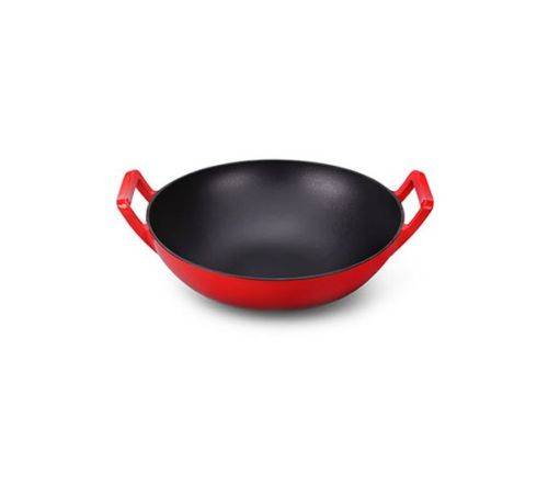 Chef WOK with double Handles - Cast Iron - ENAMEL (Red) - 36 cm