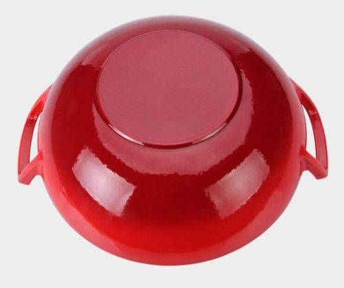 Chef WOK with double Handles - Cast Iron - ENAMEL (Red) - 36 cm