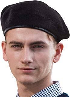 (FREE SHIPPING) Men women Black army Military  special forces artist berets with leather trim