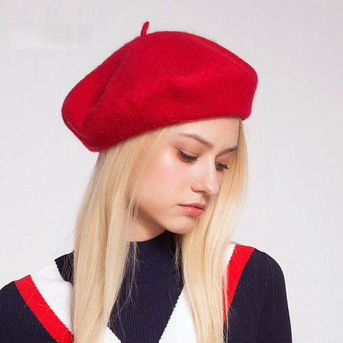 Beret Hat for Women Trendy French Style winter Solid Color Beanie Caps Warm in black,red, green